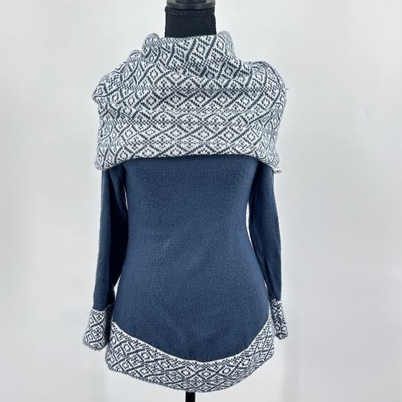 Alpaperu Sweaters - Alpaperu Sweater Women’s Peruvian Alpaca Fair Isle Cowl Shawl Blue White Small